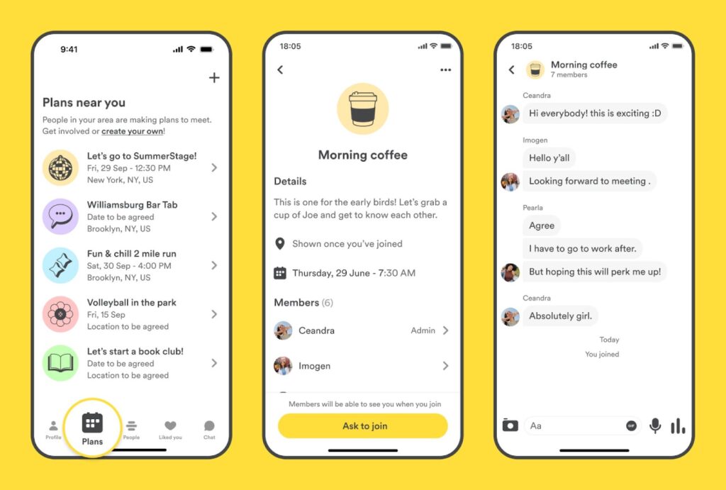 Bumble chat interface showing a conversation between two matched users