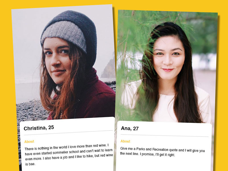xample of a completed Bumble profile with name, age, and bio section