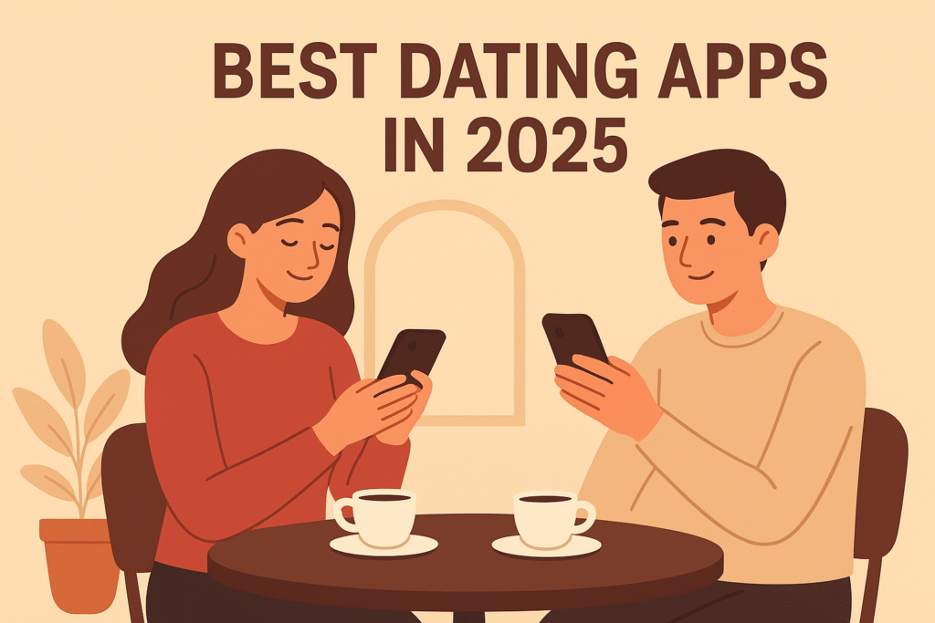 Happy couple meeting through a dating app