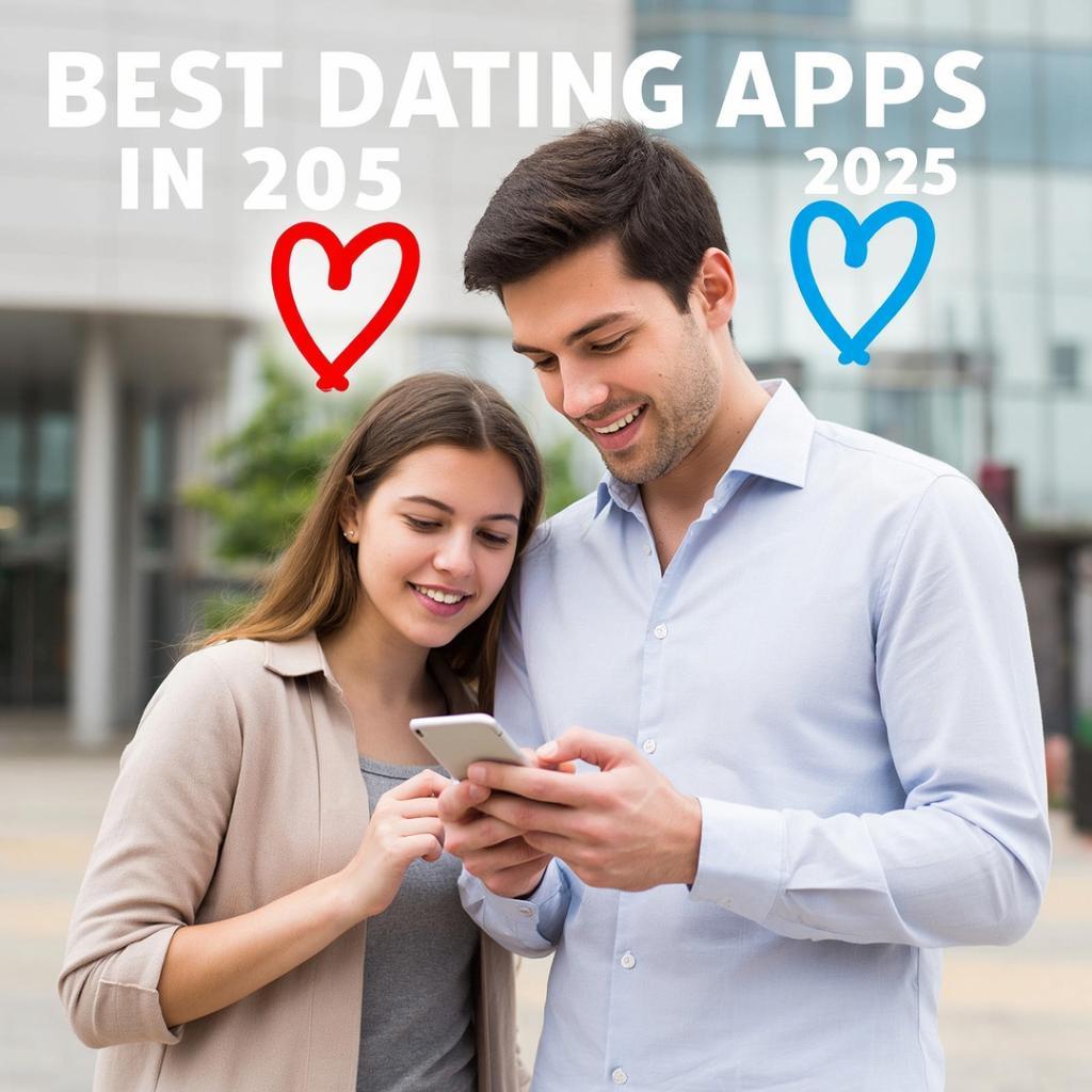 Happy couple meeting through a dating app
