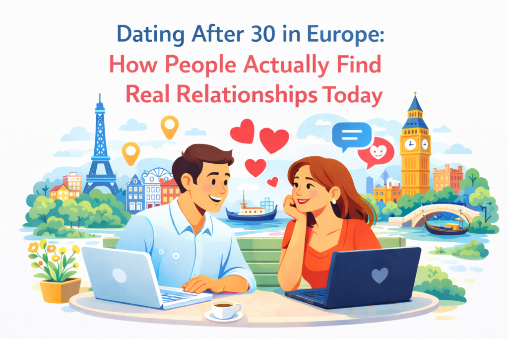 Illustration representing dating after 30 in Europe and building meaningful relationships