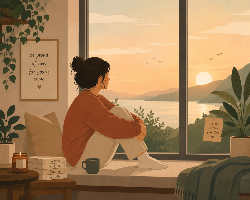 How to get over someone you never dated — illustration of a person sitting alone processing unrequited feelings