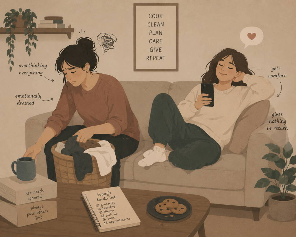 How to tell if someone is using you emotionally — illustration of one person giving energy while the other takes without reciprocating