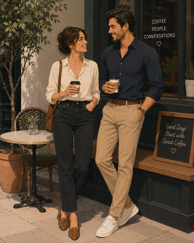 What to wear on a first date — smart casual outfit example for a daytime coffee date