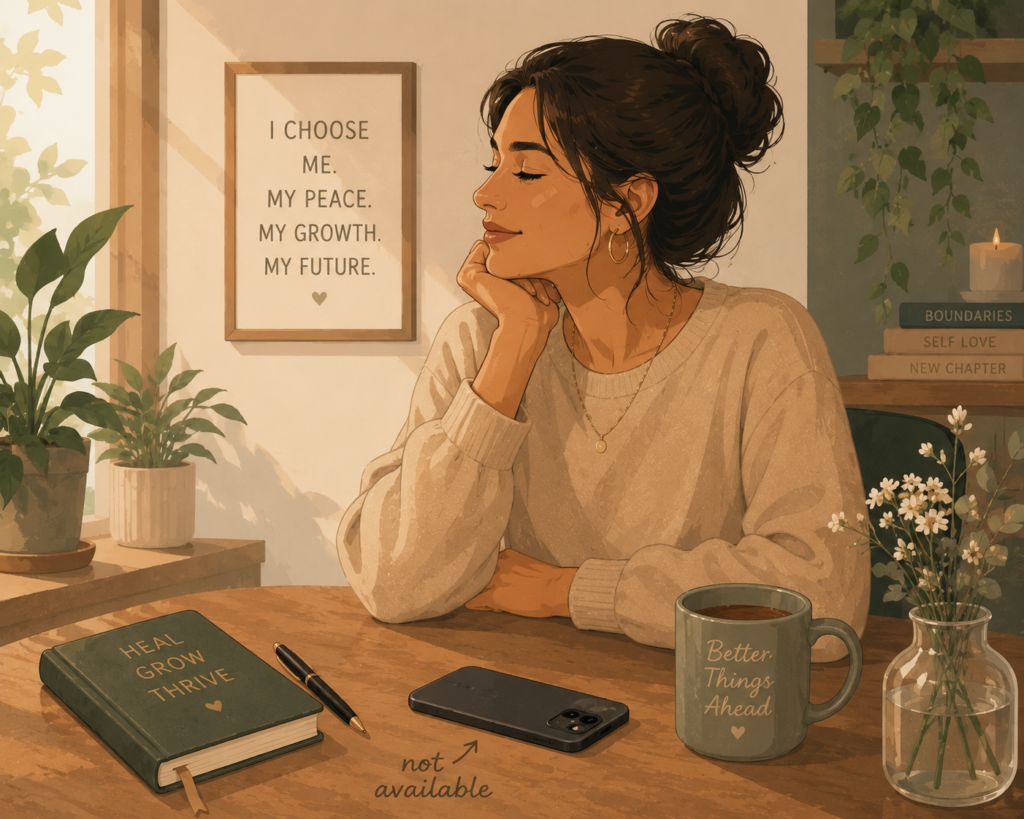 No contact rule — illustration of a person resisting the urge to check their phone after a breakup, choosing healing over contact