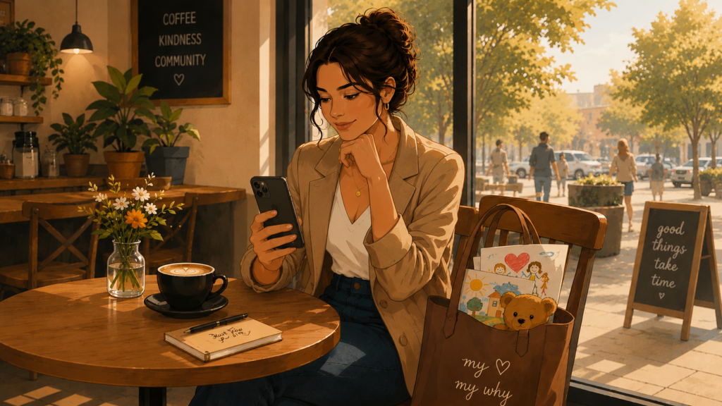 How to date as a single parent — illustration of a confident single parent using a dating app while managing family life