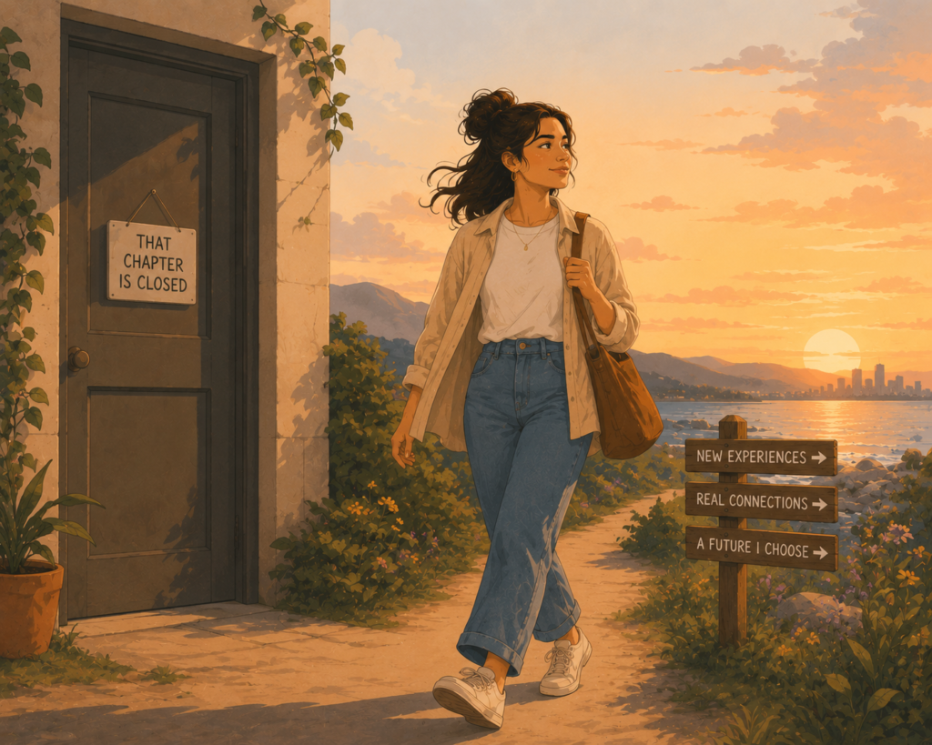 Ready to date again after a breakup — illustration of a person feeling genuinely open and curious about new connections after healing